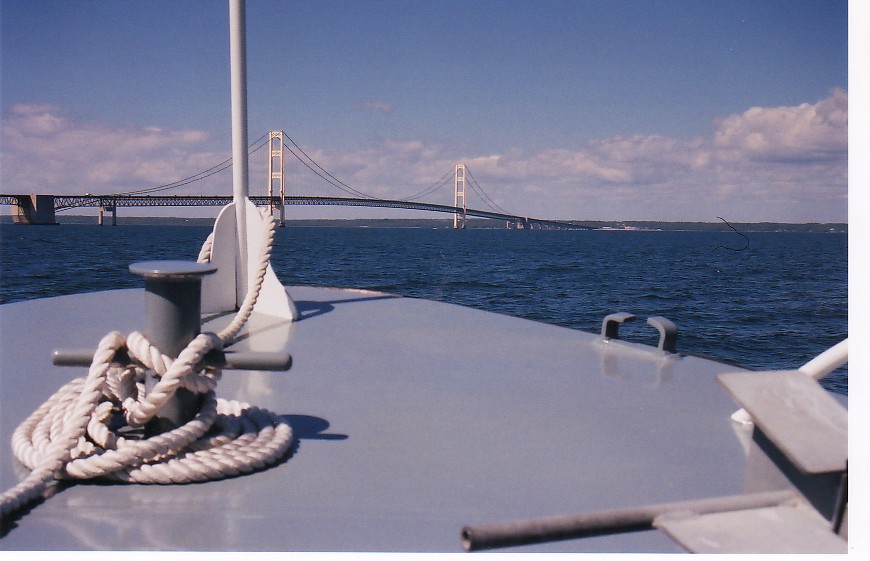 Mackinac bridge from boat mackinac michigan